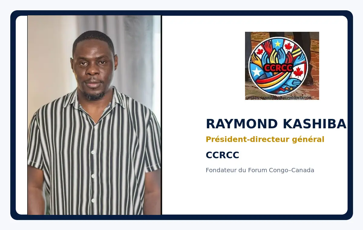 Raymond Kashiba, président-directeur général du CCRCC, avec le logo officiel du Conseil